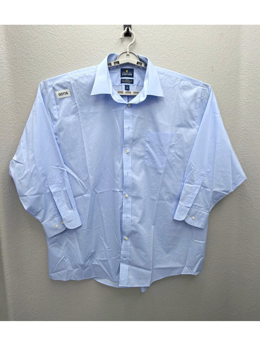 Stafford Travel Easy Care Broadcloth Solid Light Blue Dress Shirt 19 34/35